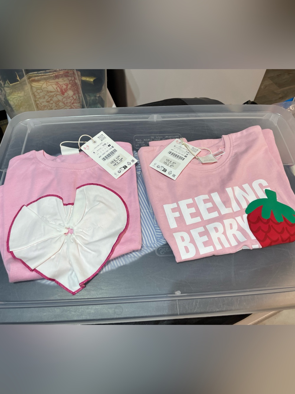 Zara Pink Girls Short Sleeve Tees with Strawberry & Bow Details